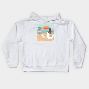 The two Seagulls at the beach celebrating summer holiday by the Sea, holiday memory on dark background Kids Hoodie